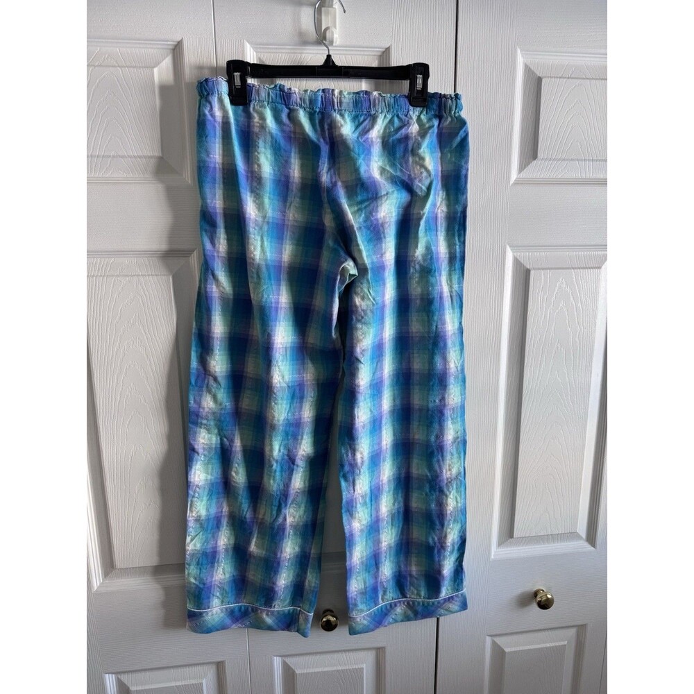 VICTORIAS SECRET 100% Cotton Blue Multicolored Plaid Lounge Pants Size Medium - Picture 6 of 8